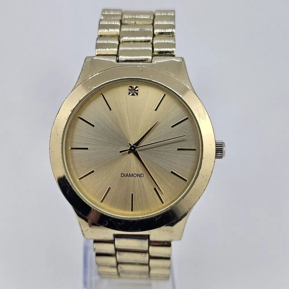Men's Diamond Watch 44MM Large Case Gold Dial Gold Bracelet Band 7